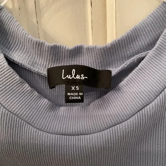 Lulus New Level Tank Women's XS Dusty Blue Ribbed Ruched Cropped Top - Picture 12 of 13